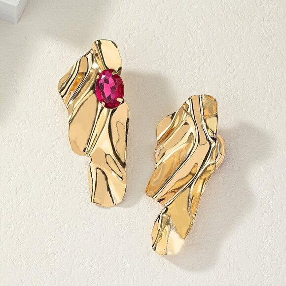 Multicolor Women's Exaggerated Sea Wave Shape Luxurious Earrings - Picture 6 of 6